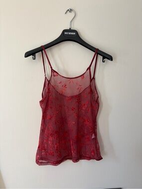 Kenzo - Sheer Floral Red Spaghetti Strap Tank Top